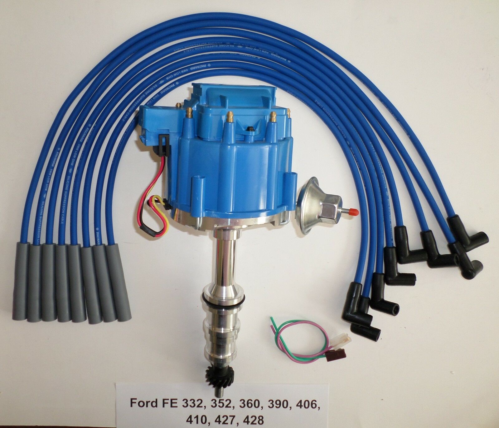 Ford Fe Hei Distributor 332,352,360,390,406,427,428 + Blue Spark Plug Wires Usa