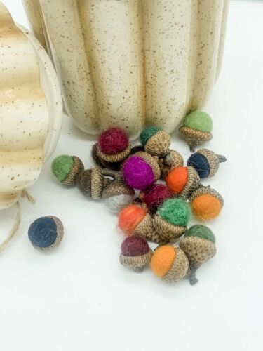 18 Small Handmade Needle Felted Wool Acorns Assorted Colors