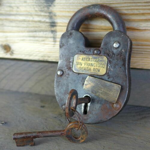 Alcatraz San Francisco Death Row 3" X 5" Cast Iron Lock & Keys, Antique Finish