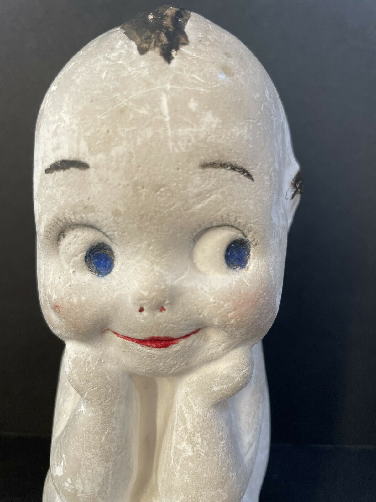 Antique 6” Carnival Chalkware Kewpie Sitting Figurine Original Label