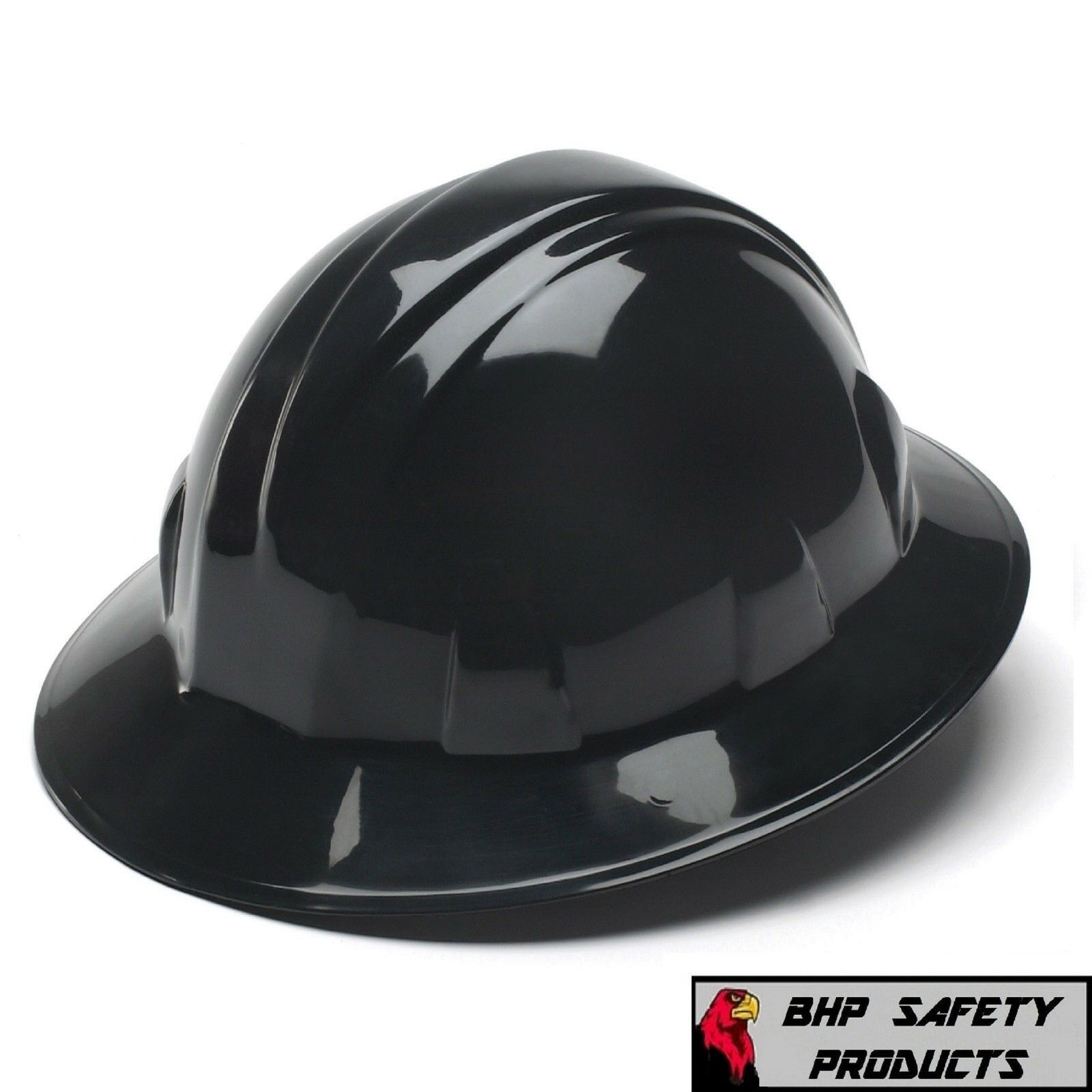 Pyramex Hard Hat Black Full Brim With 4 Point Ratchet Suspension, Hp24111