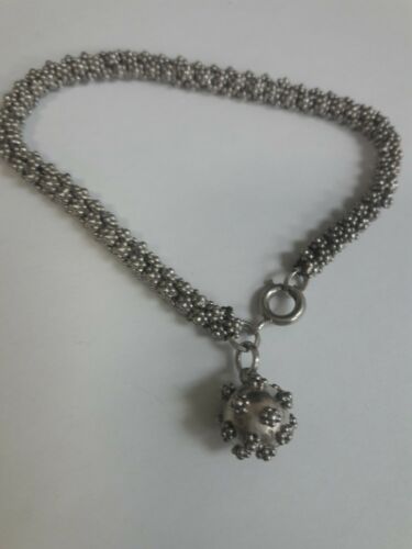 Antique Chain Bracelet Sterling Silver. Ball Charm