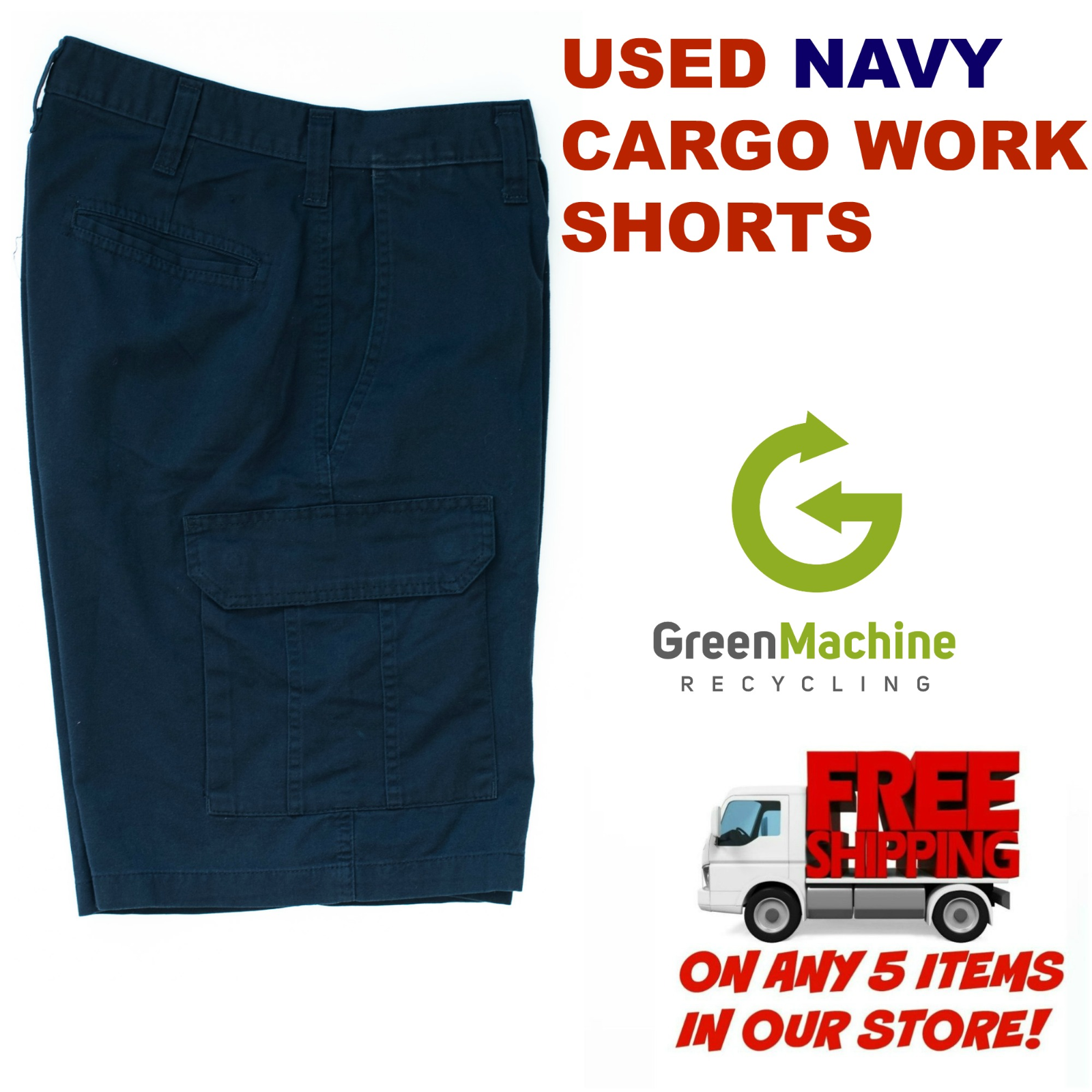 Used Cargo Work Shorts Cintas, Redkap, Unifirst, G&k, Dickies And Others Navy