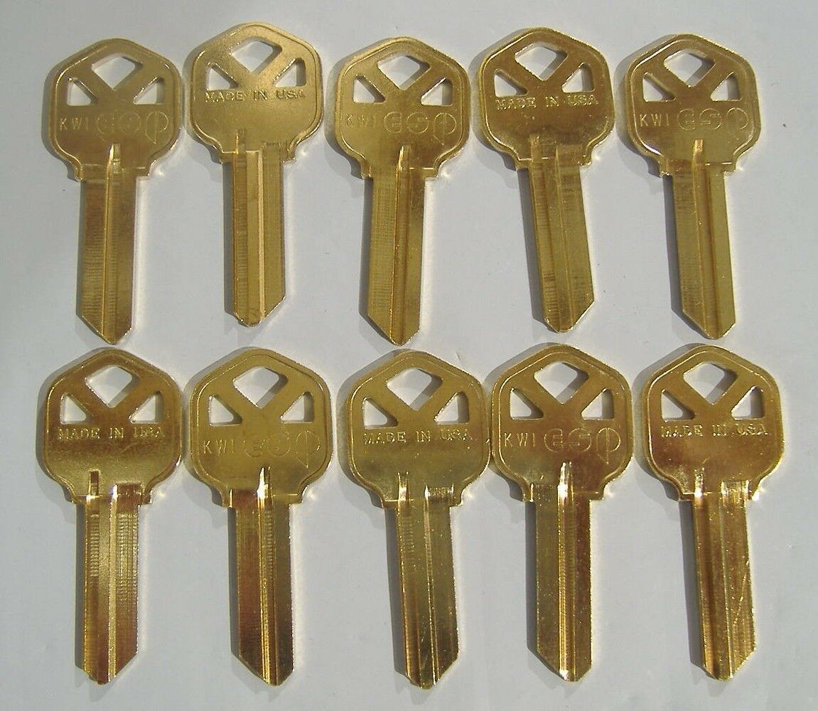 Lot Of Ten Locksmith Kw1 Key Blanks Fits Kwikset Solid Brass Made In Usa