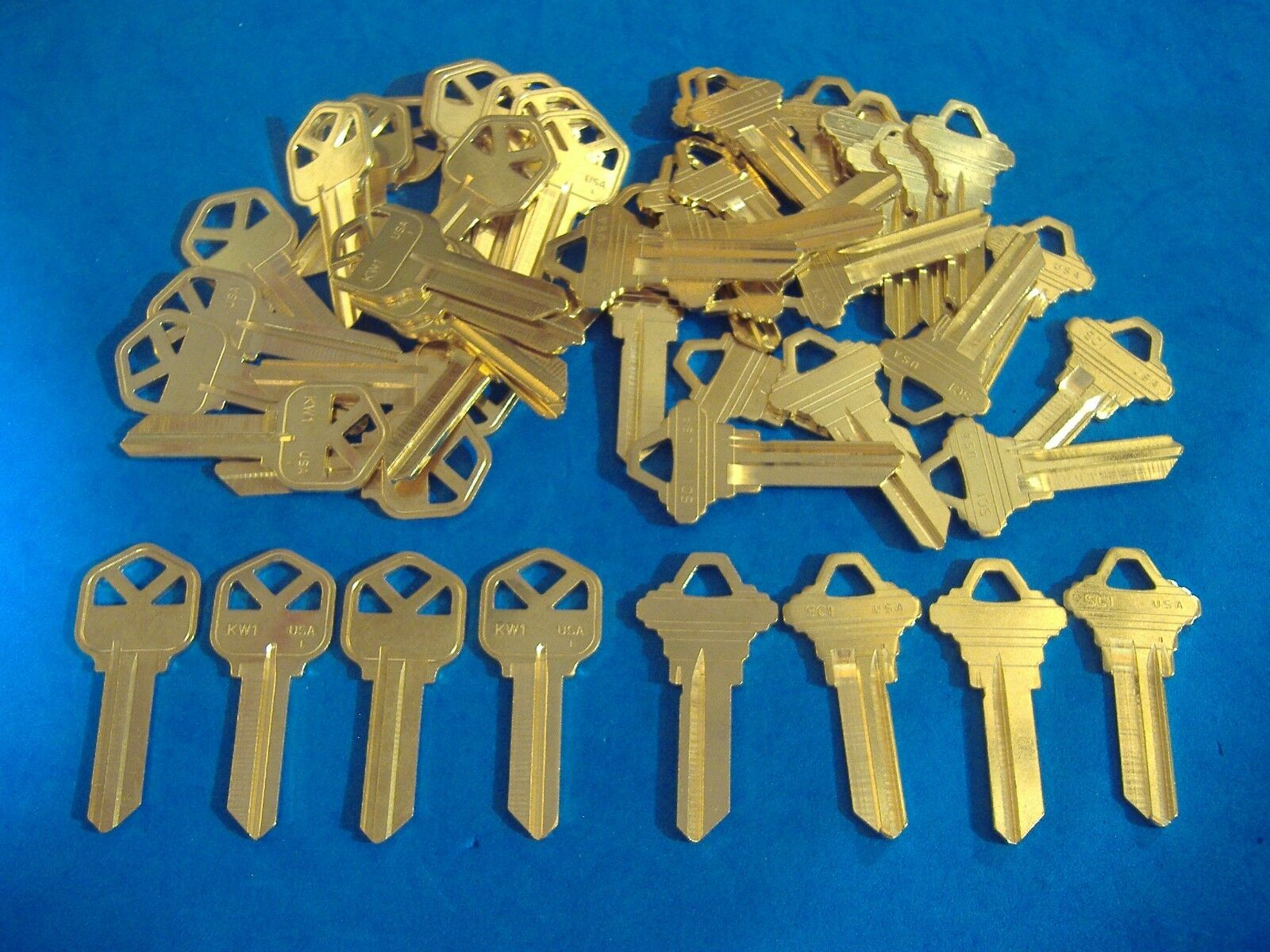 50 Pc Locksmith Key Blank Asst Kw1 & Sc1 Fits Kwikset & Schlage Brass Usa Made