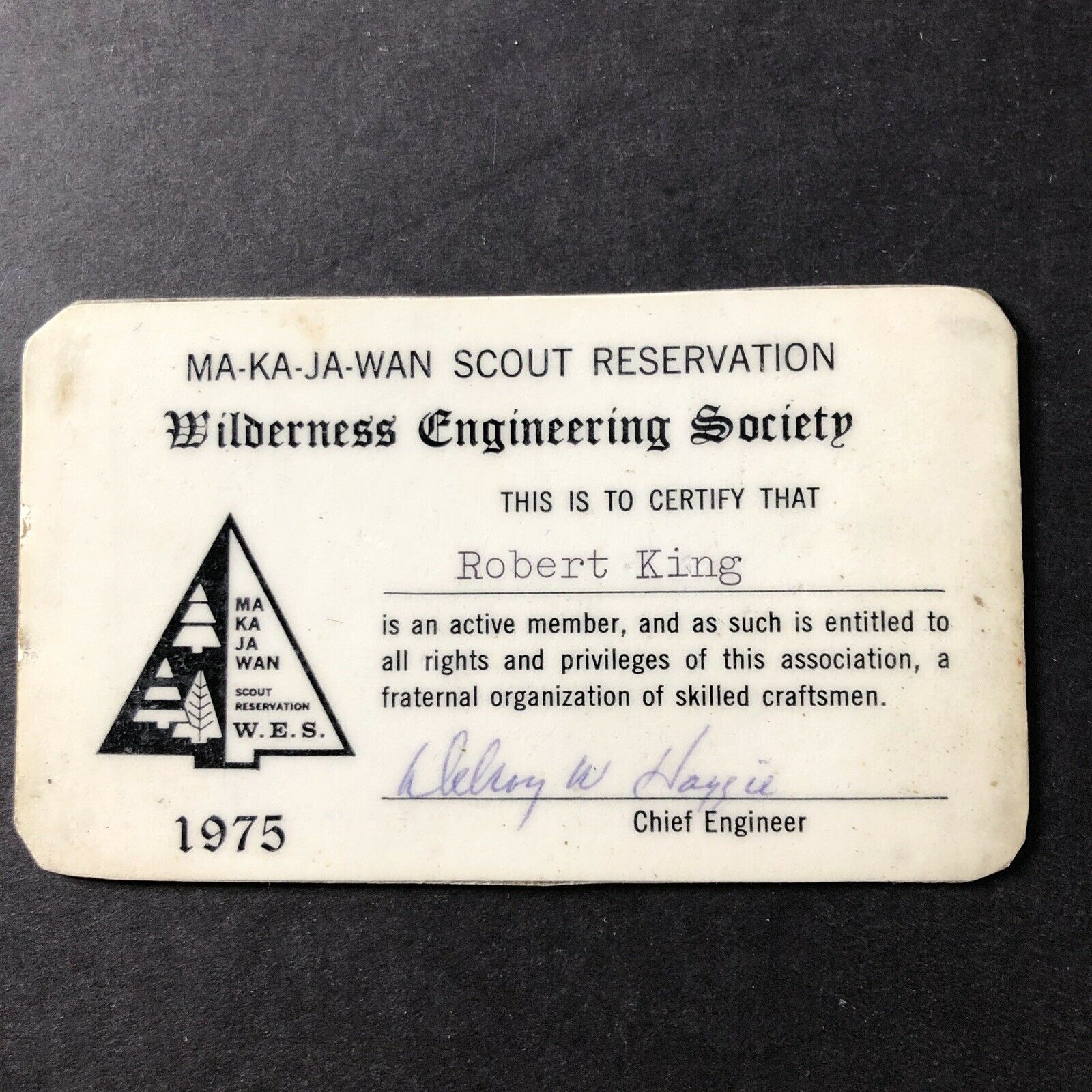 Ma-ka-ja-wan Scout Reservation Wilderness Engineering Society Member Card 1975