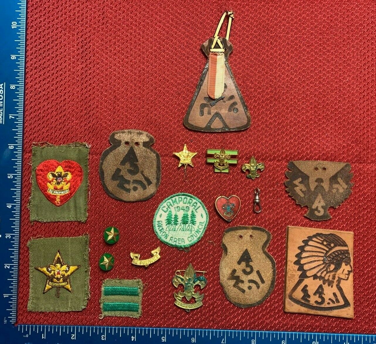 Vintage Bsa 1940's 1950's Lot Of 18 Patch Pins Leather Boy Scout    106a
